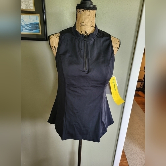 Fit 4 U Other - Fit 4 All Solid Sleeveless Zipper Swim Shirt